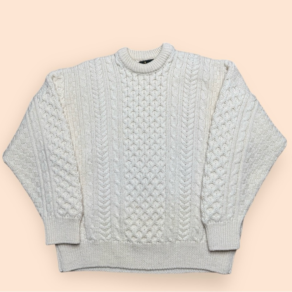 Vintage 1990s Cable Knit Sweater Latchfords Of Ireland Men’s Large Cream Vtg 90s